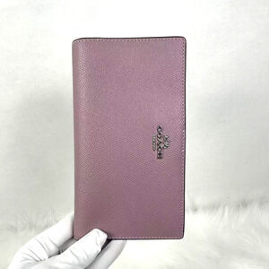 Coach Slim Zip Wallet CK444 Silver Lilac Purple ID Window Crossgrain Leather NWT